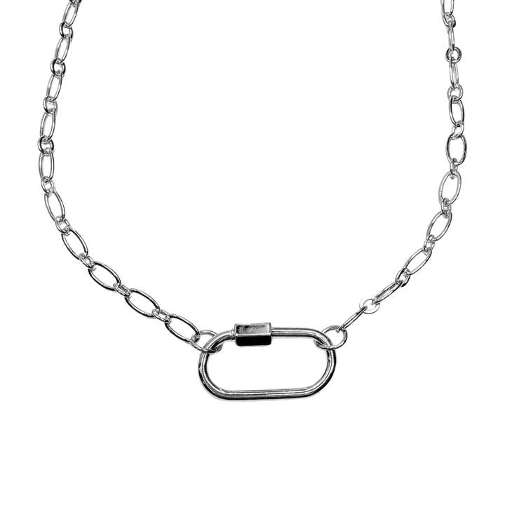 Collana con ciondolo a moschettone in argento con chiusura a spirale per la vendita all'ingrosso da parte di Savvy Bling