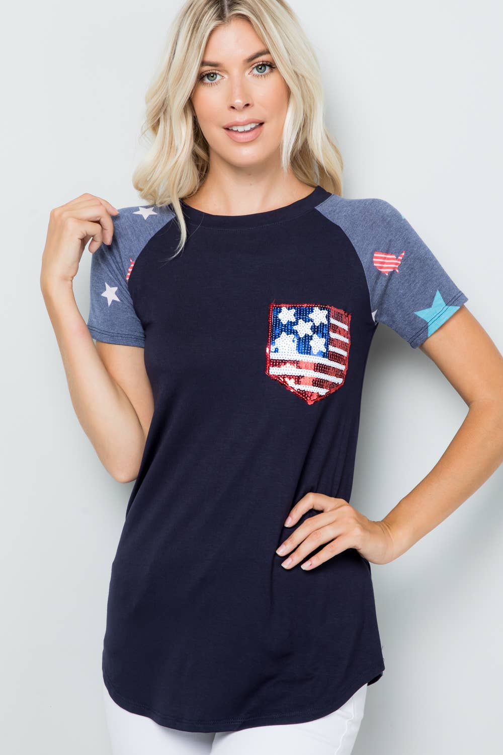 Celeste Clothing - Wholesale T-Shirt - Women's - WOMEN'S 4 OF JULY SHORT SLEEVE TOP -CT43252F1