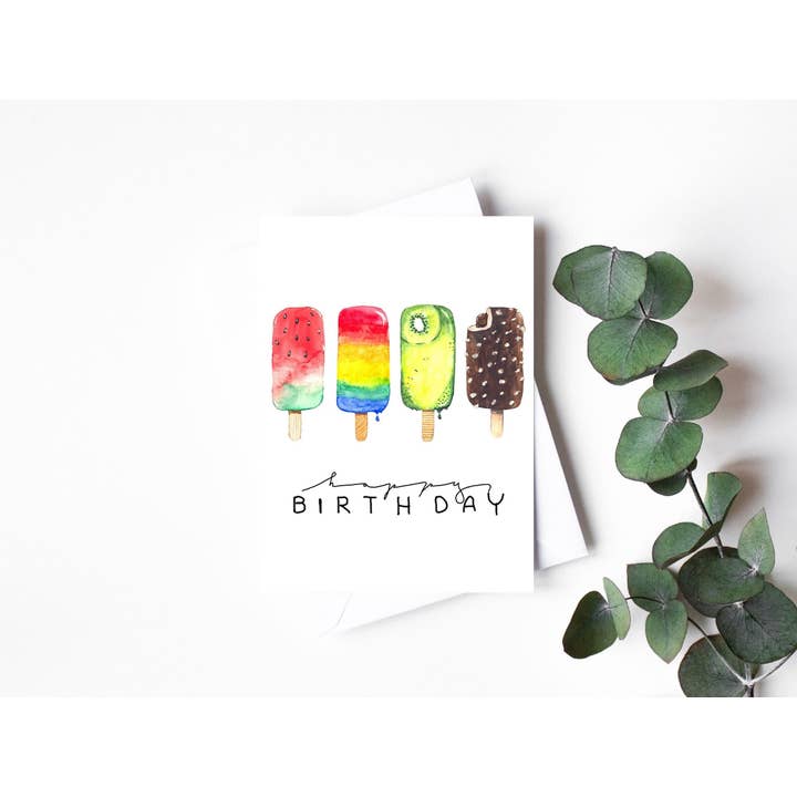 Card For Birthday Watercolor Ice Cream Illustration for wholesale by ella-artwork