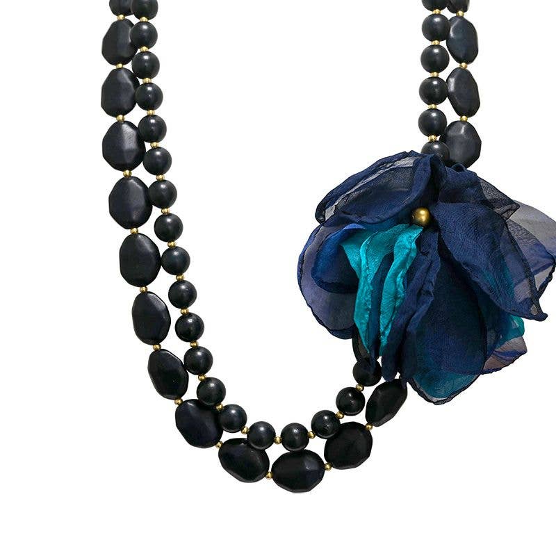 AMORINO SRL - Wholesale Beaded/Pearl Necklace - BEADED NECKLACE WITH FABRIC FLOWER0