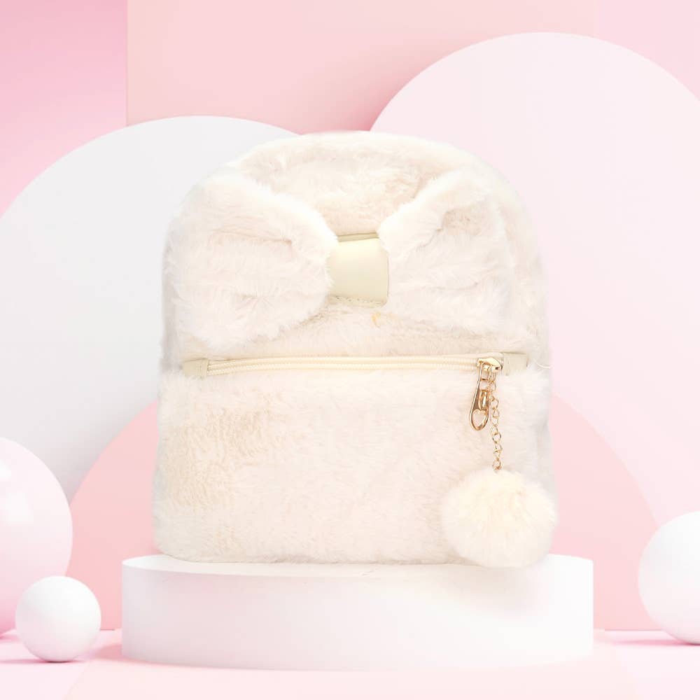 Sensibling Corp. - Wholesale Backpack - Women's - Faux Fur Bow Pom Pom Pointed Plush Mini Backpack1