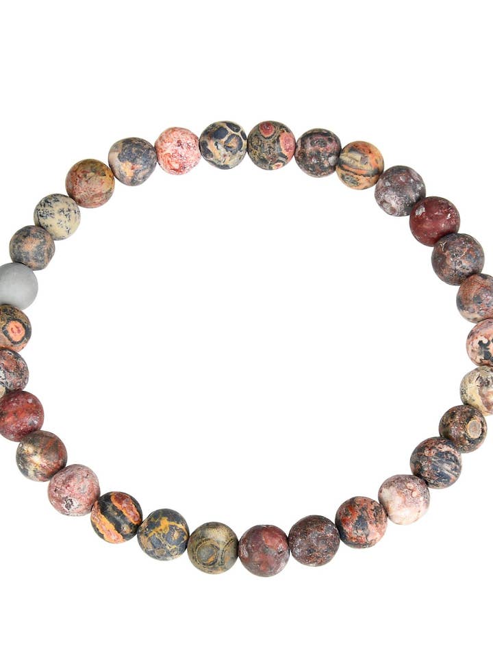 Rode Luipaardhuid Matte Steen Stretch Armband B2001-6MM voor wholesale door Ole