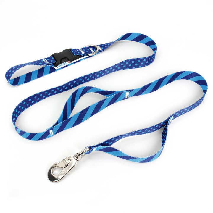 Blue Dots and Stripes Fab Grab Leash - Made in USA - Three Handles for wholesale by Buttonsmith