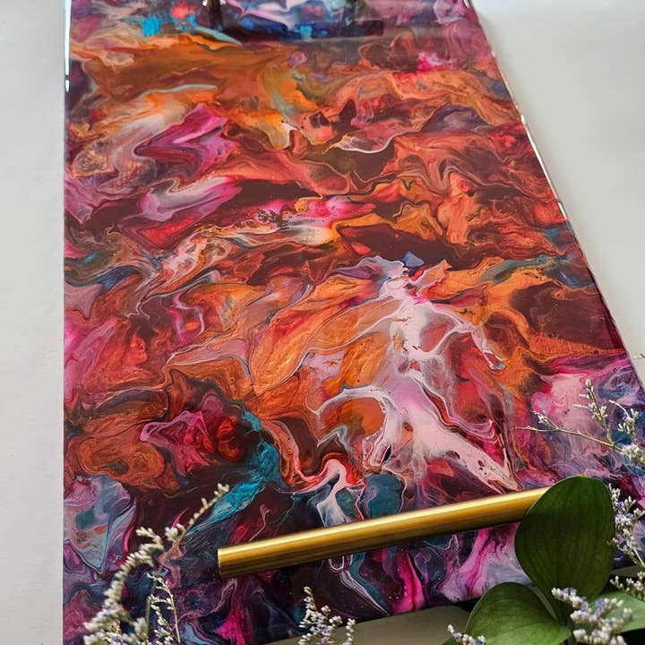 12" x 14" Bali Flower Wooden Resin Tray with handles for wholesale by DMC Original Art