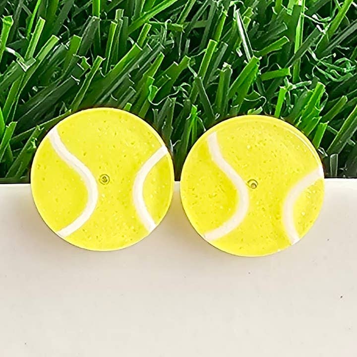 Glitter Tennis Ball Studs // Game Day, Jewelry, Earrings for wholesale by Spiffy & Splendid