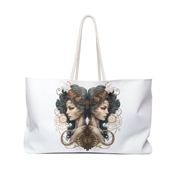 Bohemian Elegance Gemini Weekender Bag - Vintage Art Travel Tote for wholesale by The Unique Spider