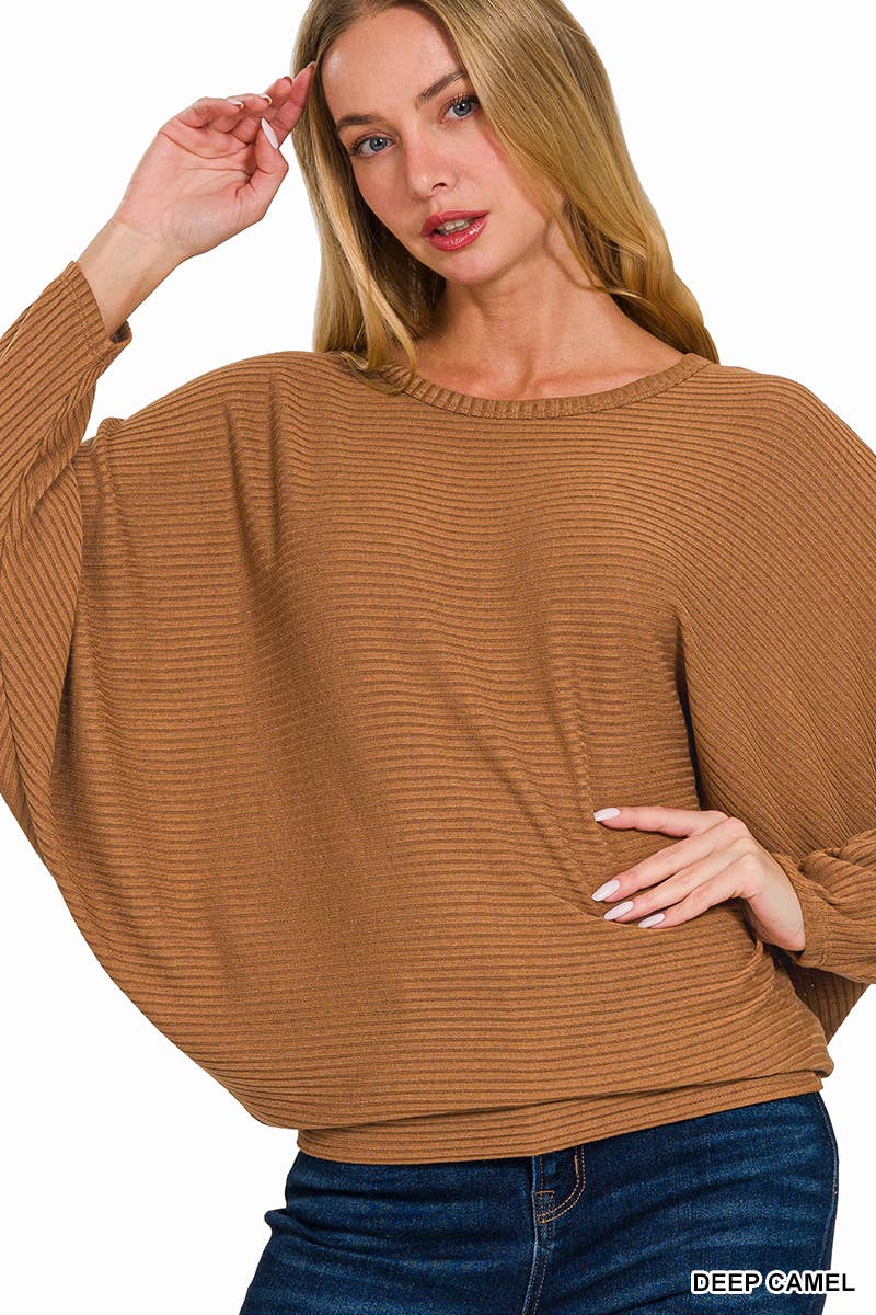 42POPS - Wholesale Knit Sweater - Women's - `.Ribbed Batwing Long Sleeve Boat Neck Sweater3