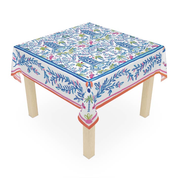Colorful Chinoiserie II Square Tablecloth for wholesale by Britt Mills Design