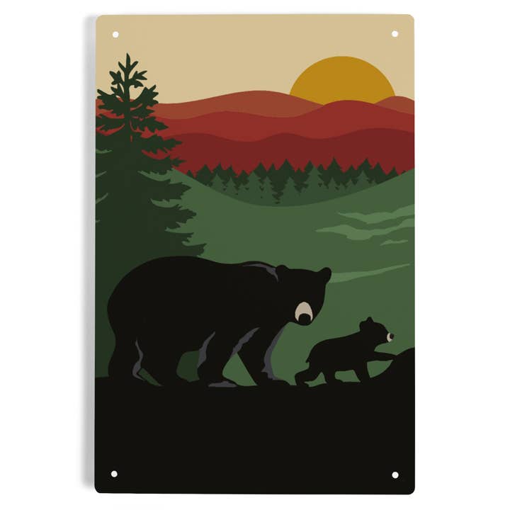 METAL SIGN ART Bear & Cub, Vector, Fall Colors for wholesale by Lantern Press