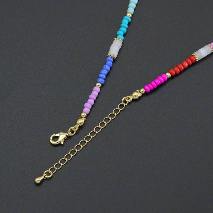 BestBeads&Beyond - Wholesale Beaded/Pearl Necklace - Colorful Beads with Gold Spacer Necklace, sku#O1202
