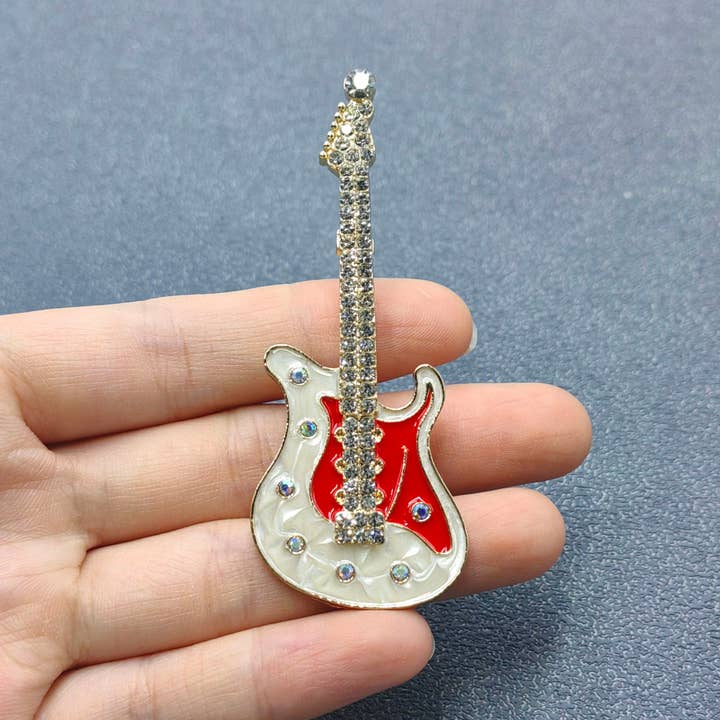 Mio Queena - Wholesale Brooch - Rhinestone Enamel Rock and Roll Guitar Brooch