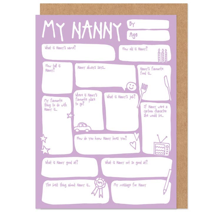 Nanny Fyll i tomrummen hälsningar kort för wholesale av Bow & Bell