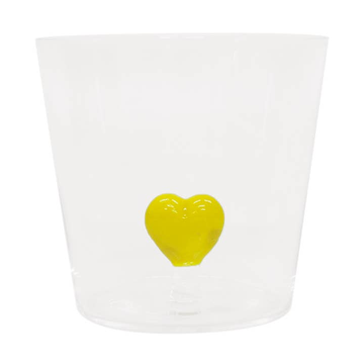 3D yellow heart tumbler glass D8.5 H8cm for wholesale by Opjet Paris