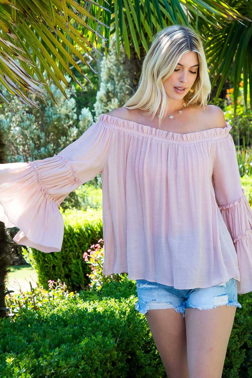Sweet Lovely by Jen - Wholesale Blouse – Women’s - OFF SHOULDER TIERED BELL SLEEVE TOP61