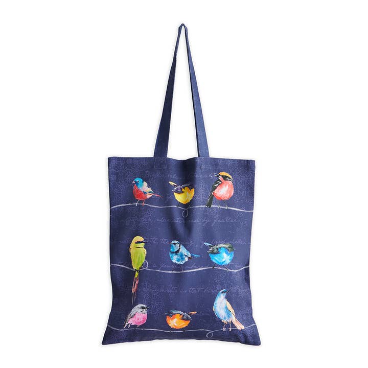 Tote Bag 100% Cotton - Birdies On Wire - Blue - 14" x 17" for wholesale by Maison d'Hermine - Design in Every Thread