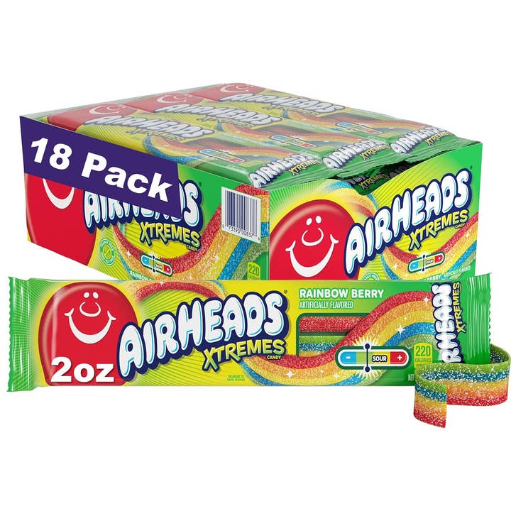 Airheads Tray Xtremes Sour Belts 2oz 18 ct for wholesale by Long Island Candy Factory