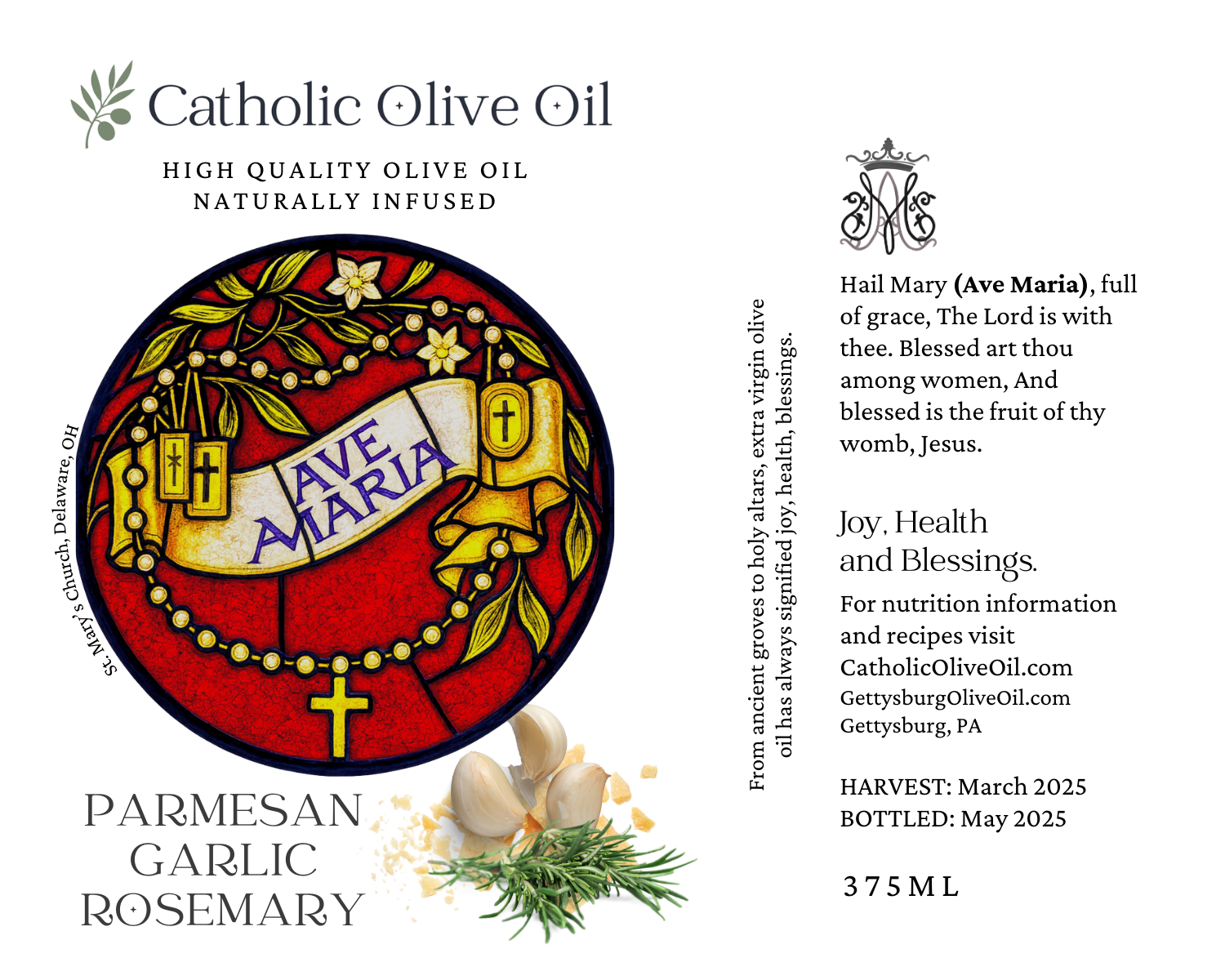 Catholic Olive OIl - Wholesale Olive Oil - Ave Maria Parmesan Garlic Rosemary Olive Oil2