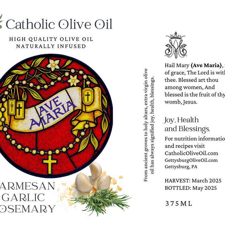 Catholic Olive OIl - Wholesale Olive Oil - Ave Maria Parmesan Garlic Rosemary Olive Oil2
