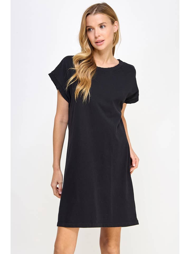 Honestee - Wholesale Dress - Women's - Blank Mineral Washed Short Sleeve Mini Dress