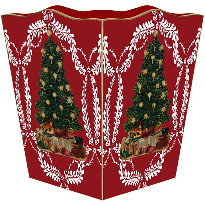 Marye-Kelley - Vendita all'ingrosso Cestino/bidone della spazzatura - WB406-Albero di Natale su rosso provenzale