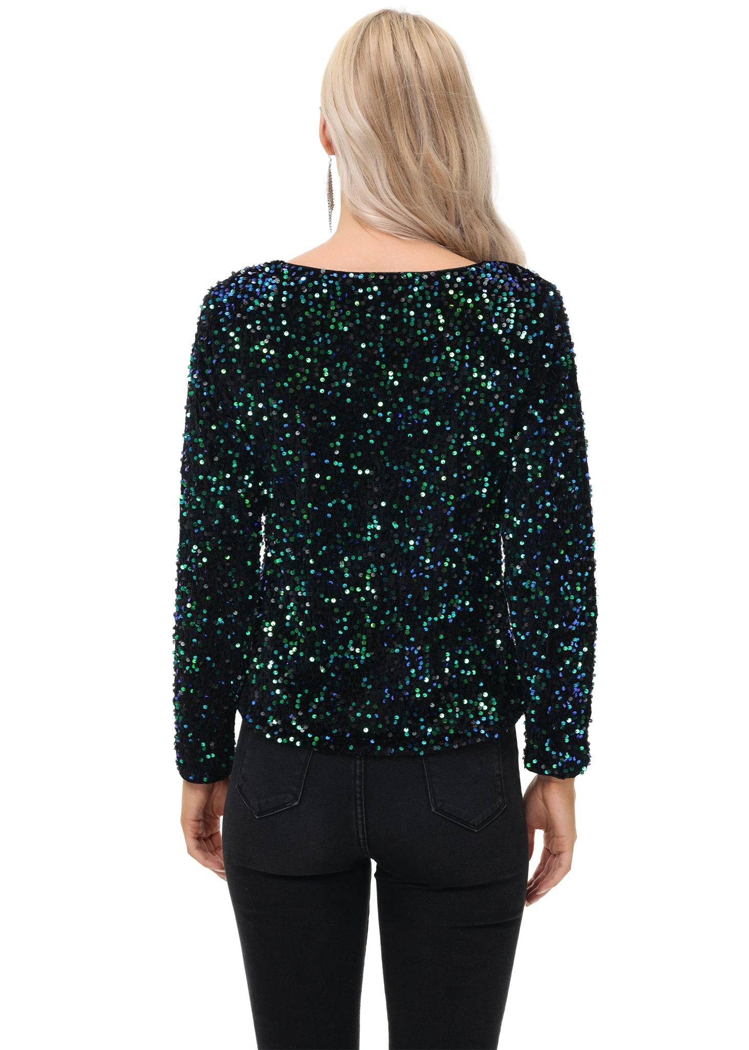 Anna Kaci Wholesale - Wholesale Blouse - Women's - Long Sleeve Sequin Tops Sparkly Glitter Evening Party28