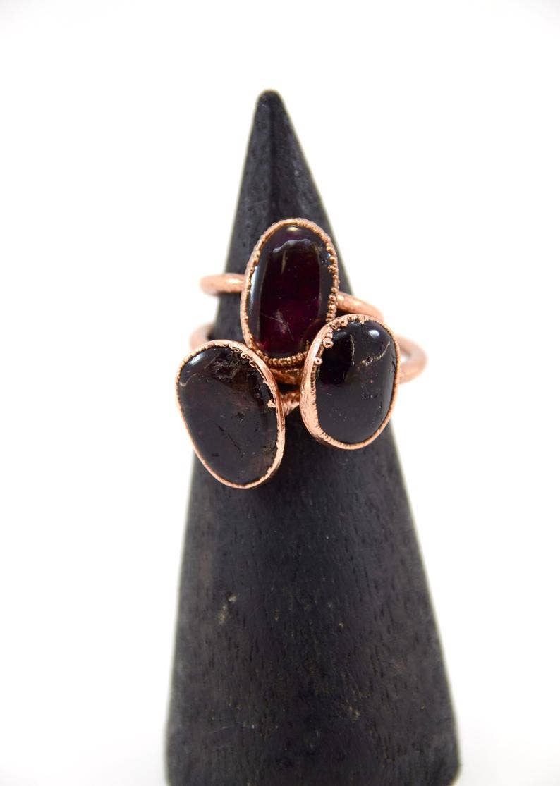 Daddy Daughter Jewelry - Wholesale Single Stone/Solitaire Ring - Red Garnet Chunky Copper Ring | January Birthstone Ring |6