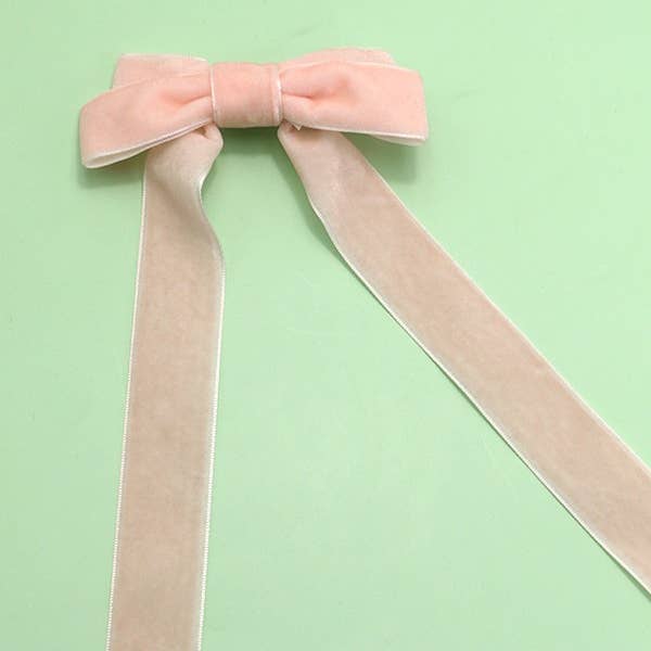 JOSSLYN by wall to wall - Wholesale Hair Clip - Women's - SOFT LONG VELVET RIBBON BOW HAIR CLIPS | 40H724