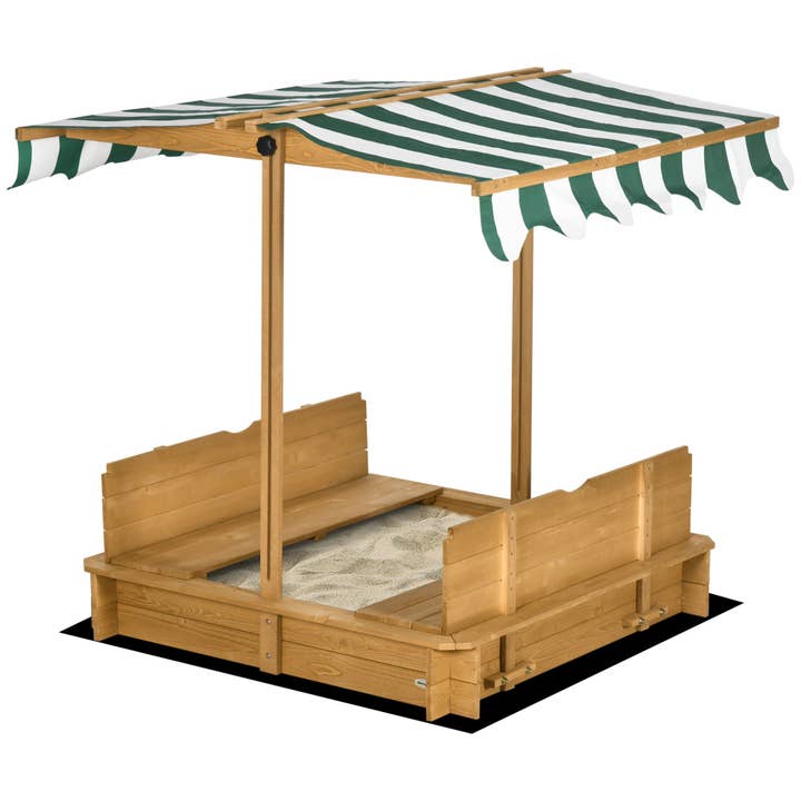39F Inc. - Wholesale Outdoor Ornament/Decor - Kids Sandbox with Canopy Cover and Foldable Bench Seats2