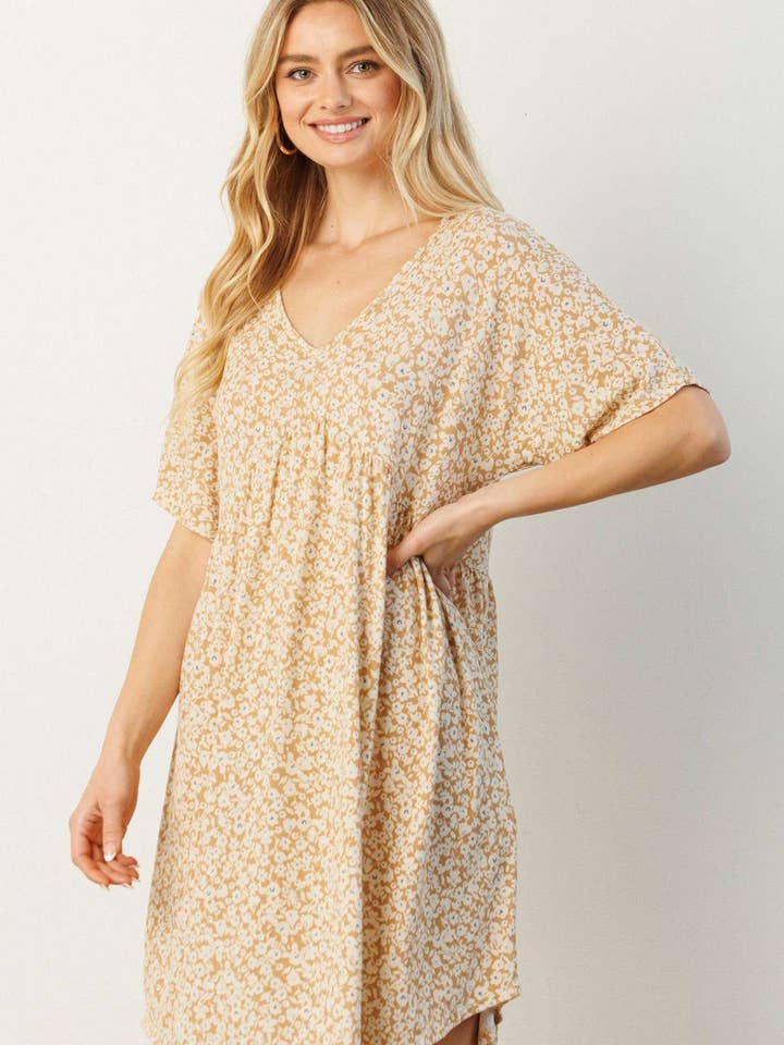 mittoshop - Wholesale Dress - Women's - D1788-DITSY FLOWER PRINT BABYDOLL KNIT DRESS