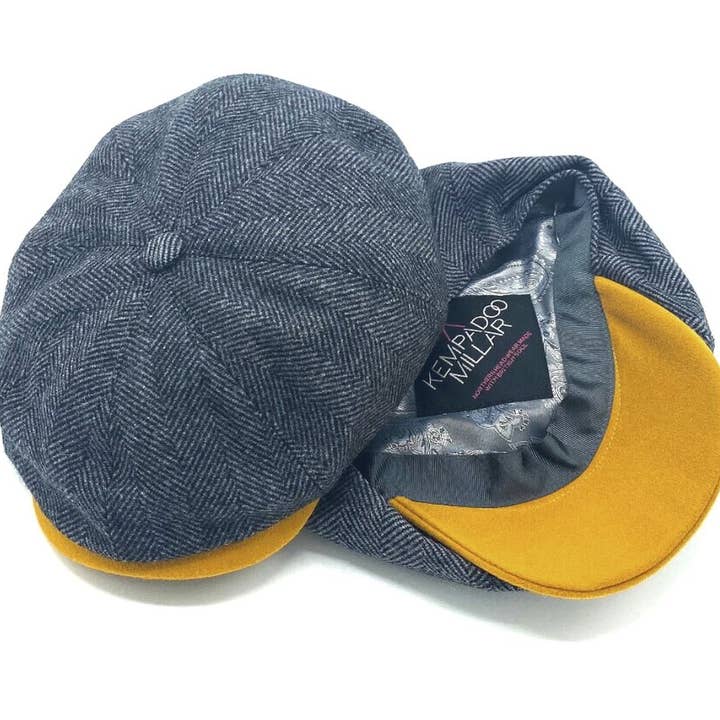 EDGAR GREY/YELLOW PEAK BAKERBOY CAP for wholesale by Kempadoo Millar Headwear