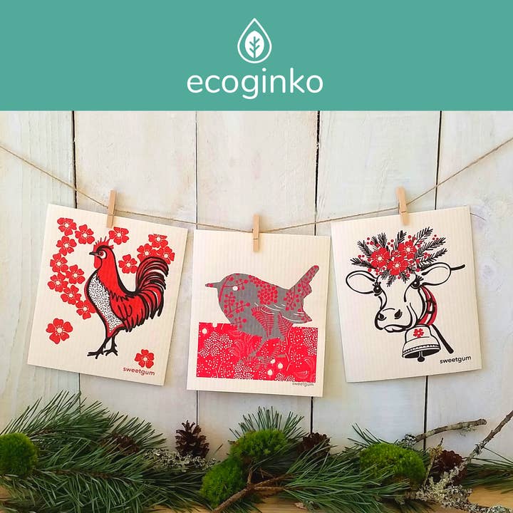 ecoginko - Wholesale Dishcloth - Washable cloths “pack of 3 FUNNY RED BEATES”