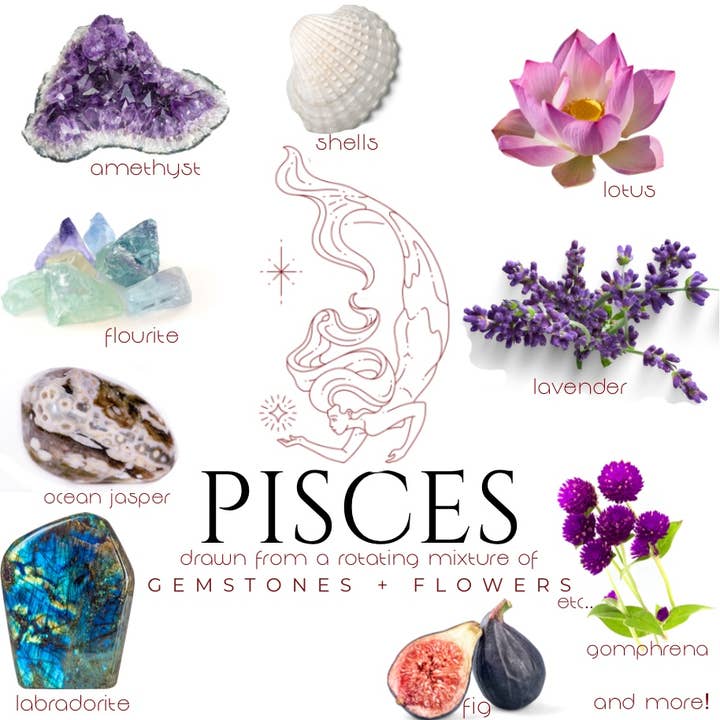Namaste Home - Wholesale Travel Candles - Pisces Crystal Candle, Zodiac Candle w/ Gemstones + Herbs