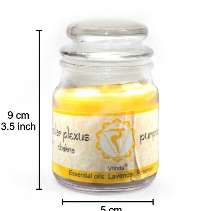 Vrinda 7 Bougies en Pot Chakra Jaune, Parfumées Chakra du Plexus Solaire Manipura - 3oz pour la vente par Vrinda