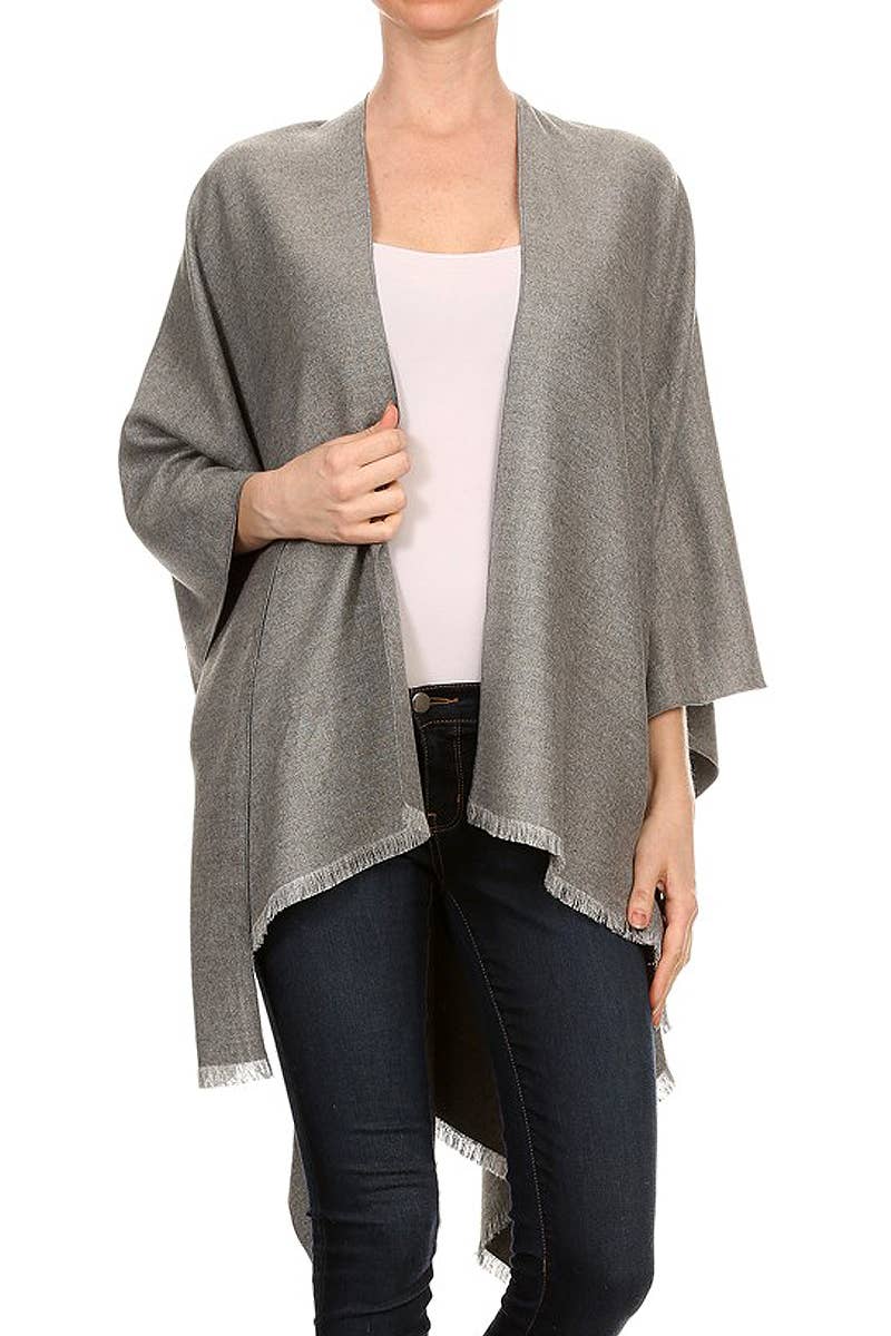 Cap Zone - Wholesale Poncho - Women's - Solid Faux Cashmere Open Cape Poncho10