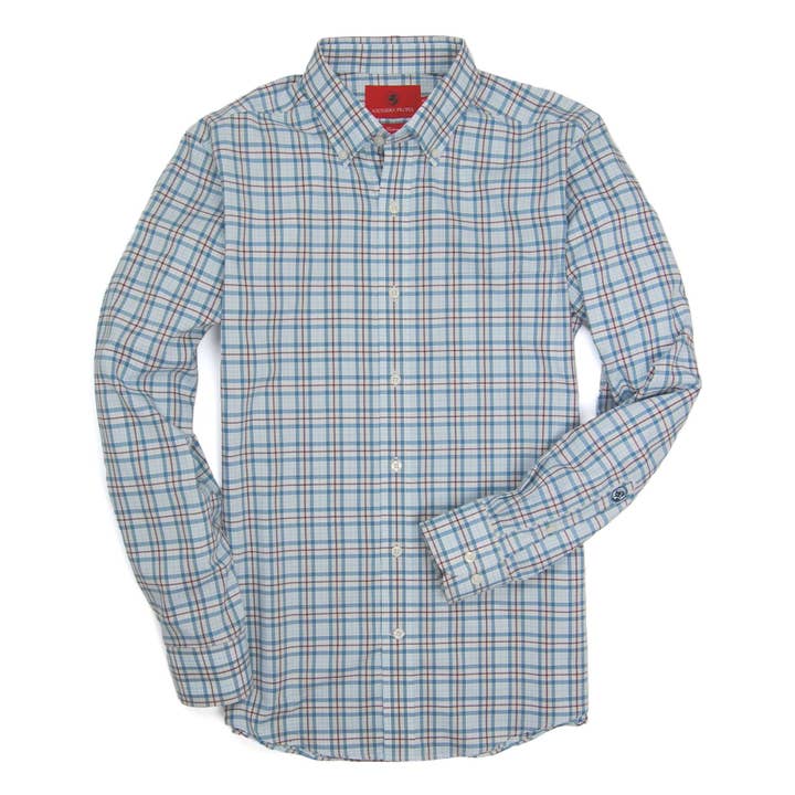Southern Proper - Wholesale Button Down Shirt - Men's - Henning Shirt - Blue Stone/Truffle Plaid