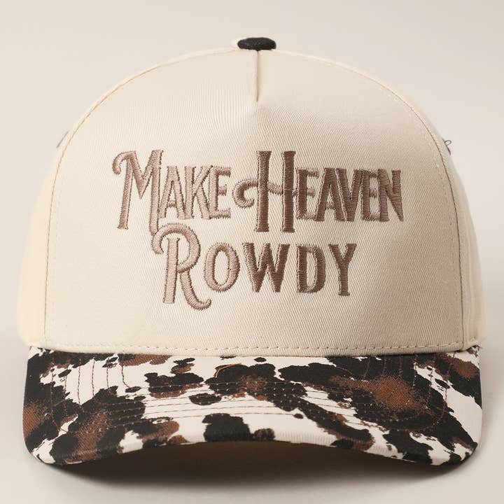 Fashion City - Wholesale Trucker Hat - Unisex - MAKE HEAVEN ROWDY Embroidered Cow Print Brim Trucker Hat