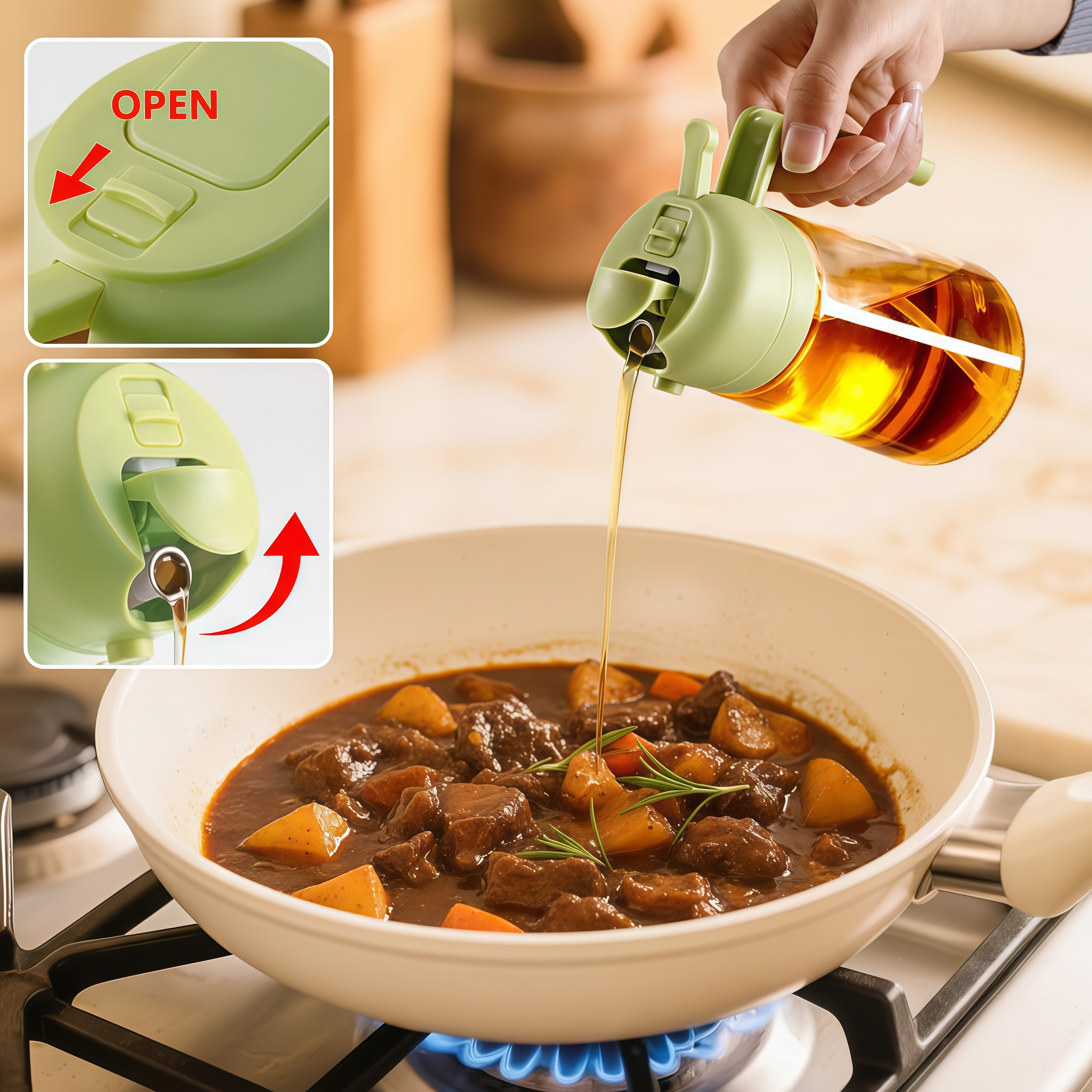 Otterware – wholesale Oil/vinegar dispenser – 2-in-1 Oil Sprayer & Oil Dispenser – 16oz Glass, Oil Bottle10