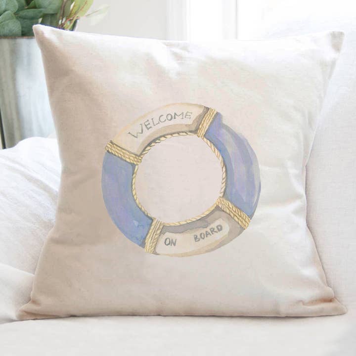 Welcome on Board Lifebuoy - Square Pillow for wholesale by Cottage Shore