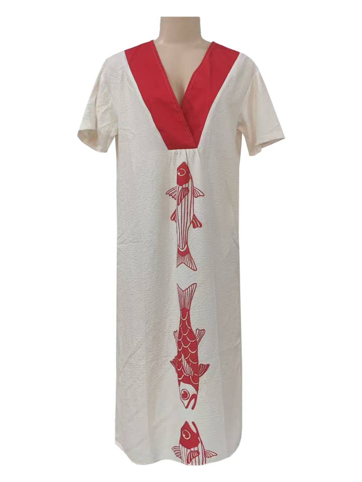 Rosa Clothing - Wholesale Dress - Women's - Ocean Lobster sardine printed loose dress short sleeve2