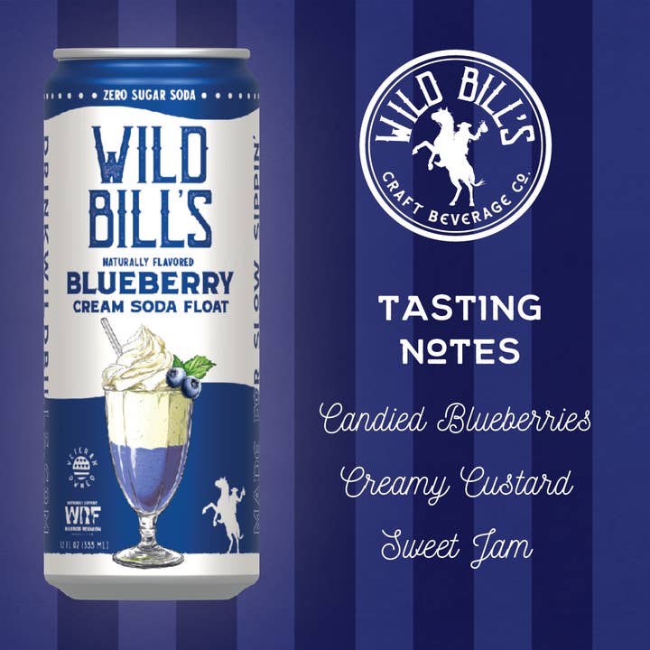 Wild Bill’s Craft Beverage Co. - Vente Sodas/boissons gazeuses - Myrtille : Soda Zéro Sucre, Ingrédients Propres, Pack de 12, Canettes2