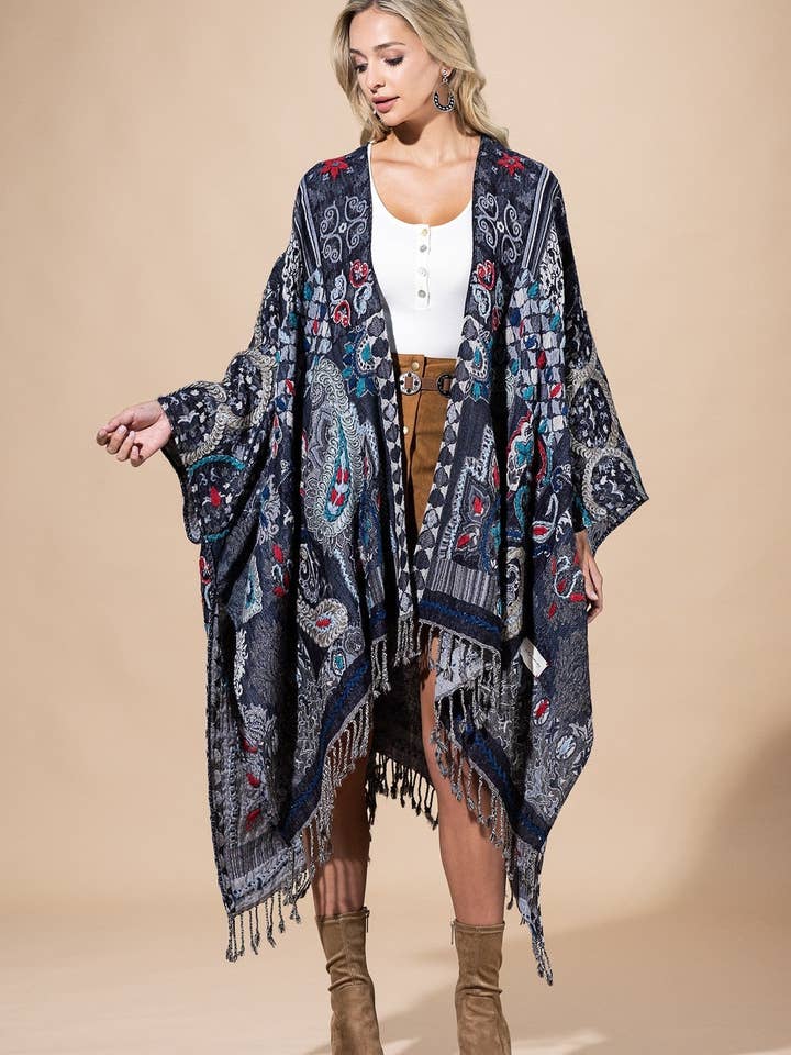 Ruana in denim 100% lana per la vendita all'ingrosso da parte di Marionette