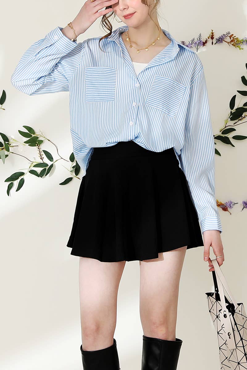 NINEXIS - Wholesale Button Down Shirt - Women's - CWTSTL716_Striped Button Down Long Sleeve Collared Shirts16