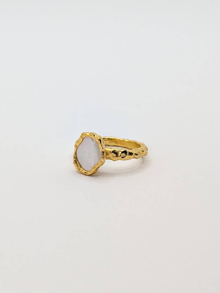 Gold Shelly Mother of Pearl Textured Bezel Ring for wholesale by Another Mother