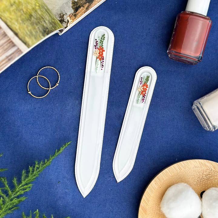 Hand Painted Glass Nail File - Fall Flowers for wholesale by Blue Lemon Art