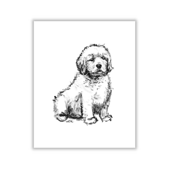 Golden Retriever Black and White Sketchy Art Print for wholesale by The Painted Lace