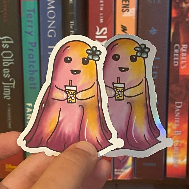 Saturnalia Design Lab - Wholesale Sticker - ROSIE THE GHOST Sticker | Colorful Ghost Sticker | Matte and Holographic Options | Waterproof Vinyl Stickers | Cute Halloween Sticker | 3in2
