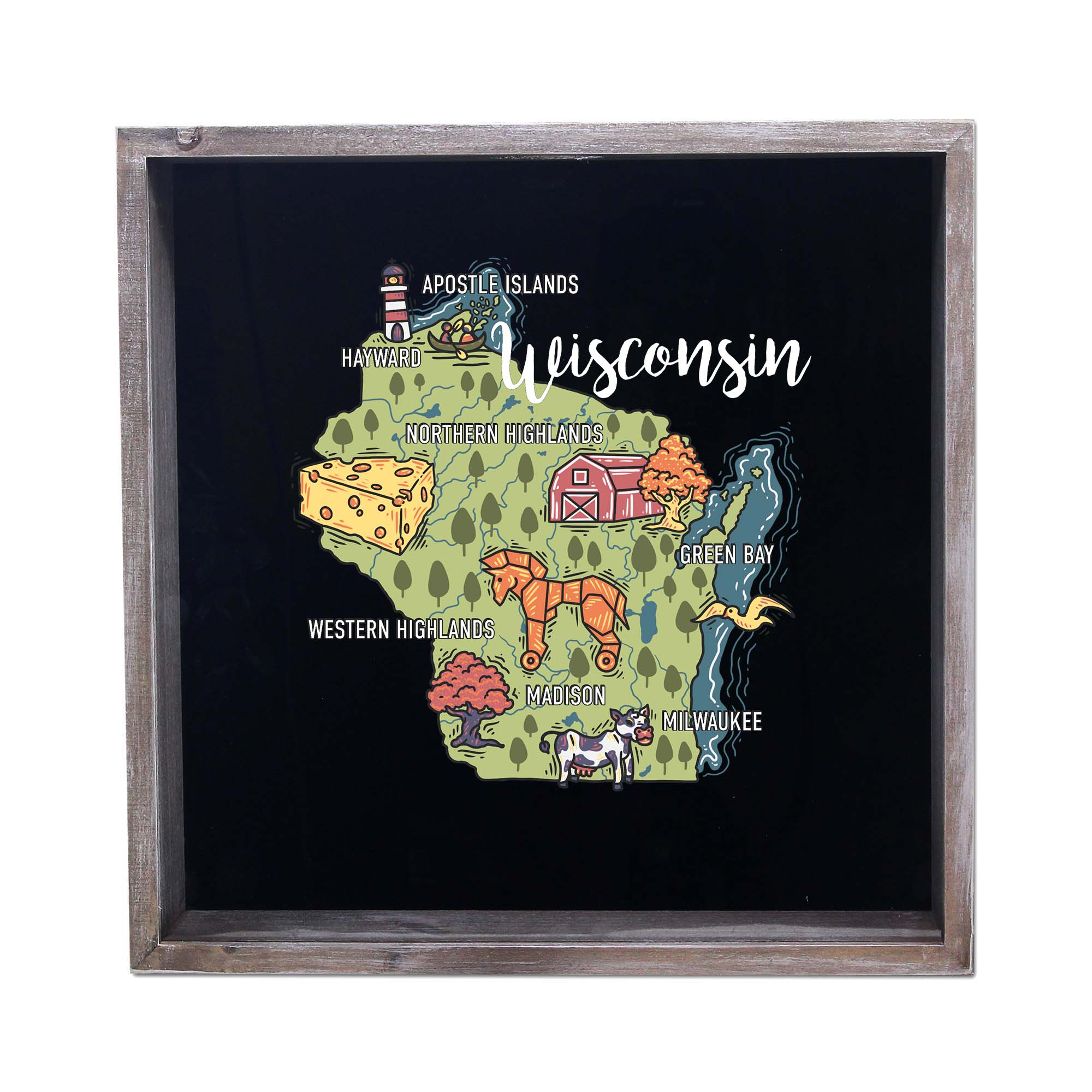 Torched Products - Wholesale Sign - State Map Design Shadow Box - Gray45