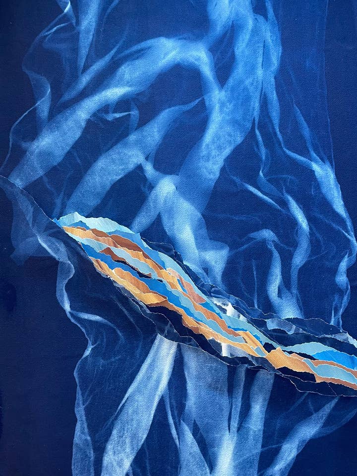 Obra de arte original Elevação – Cianótipo e pigmentos por atacado de Murmure bleu