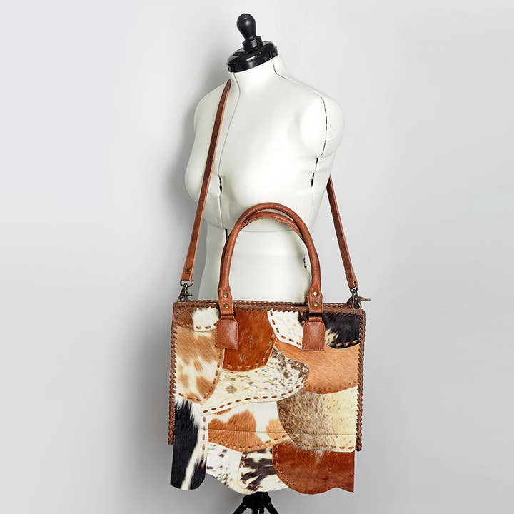 LS Western - Wholesale Tote Bag - Women's - LC-ADBG615C Western Tote Bag with Diamond Patchwork Hair-On Hide and Leather Straps American Darling3