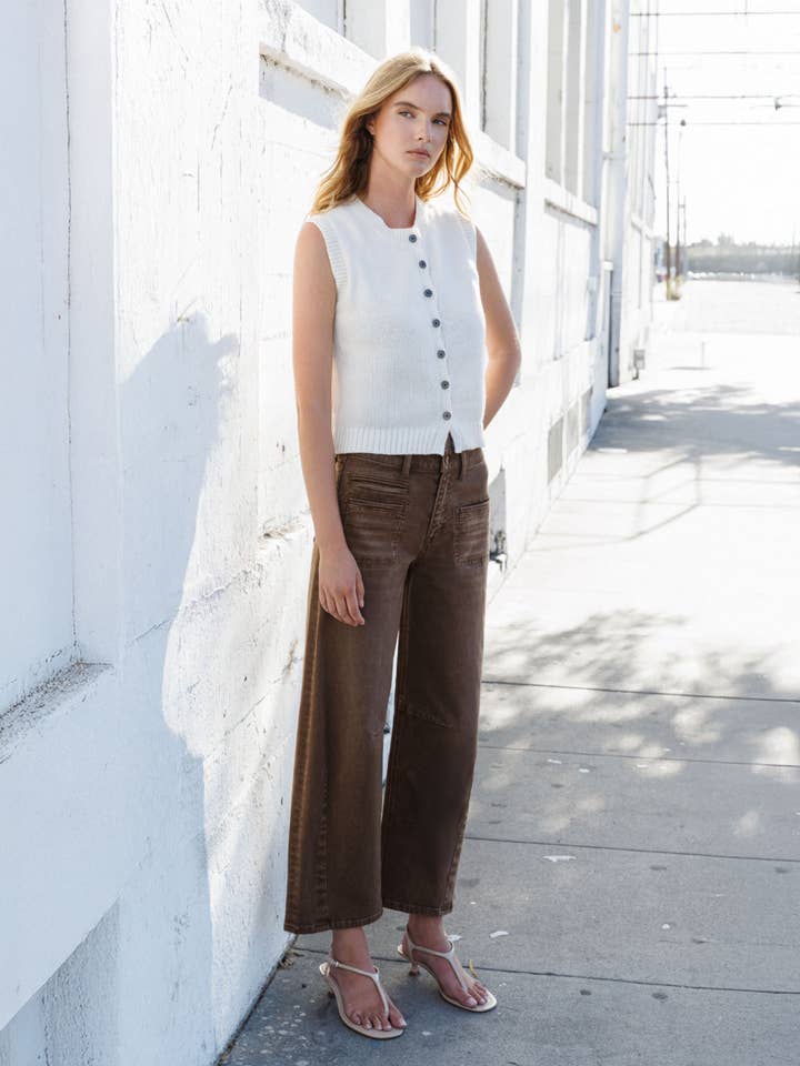 HIGH RISE FRONT WELT POCKET DETAIL BARREL JEANS F6250CFF for wholesale by FLYING MONKEY